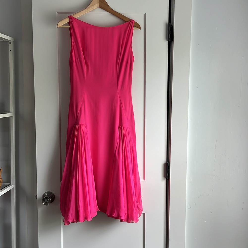 Vintage 1930s shocking pink chiffon cocktail dress. Handmade/couture. Size XS